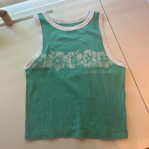 Hollister Green Long Beach Tank with White Flowers
